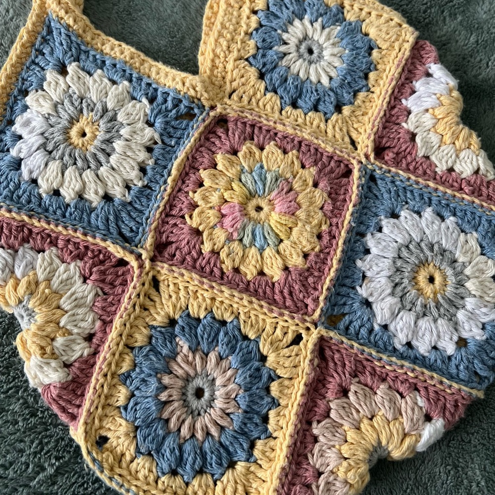 Handmade Crochet Bag 
100% Cotton – Boho Granny Square Tote - Picture 2 of 6